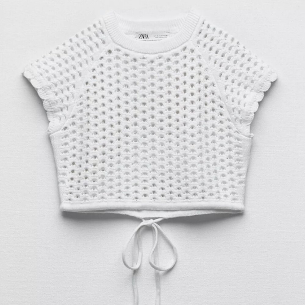 NWT Zara White Vented Cropped Knit Top - M